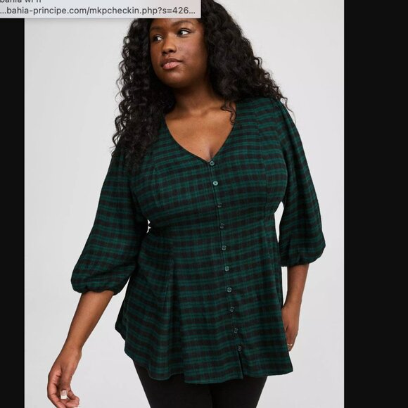 torrid Tops - Torrid Fit And Flare Softest Flannel Tunic Top Size 3X Green Tartan Plaid V Neck